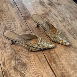 Sam Edelman Snake Print Heels with Gold Accents
